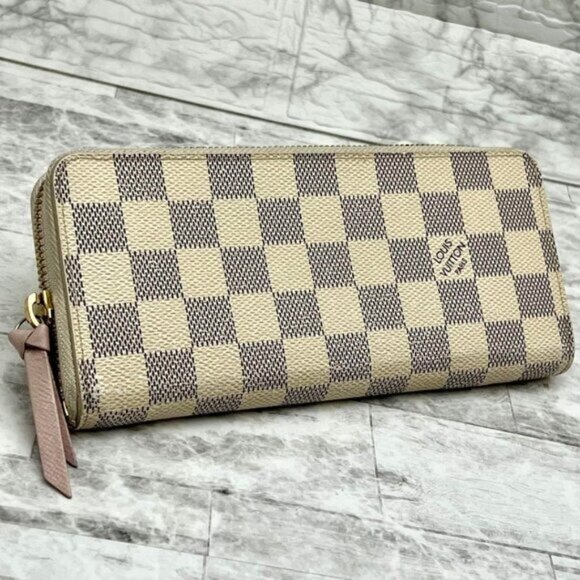 Authentic Louis Vuitton Damier Azur Clemence Zippy Wallet Rose Ballerine Pink - Picture 5 of 13